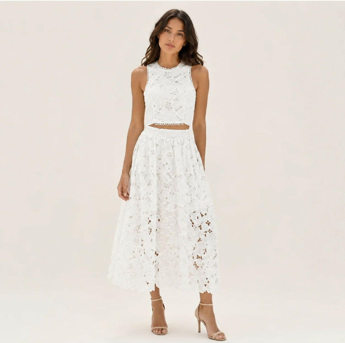 Blush | White Floral Lace Two Piece Maxi Skirt