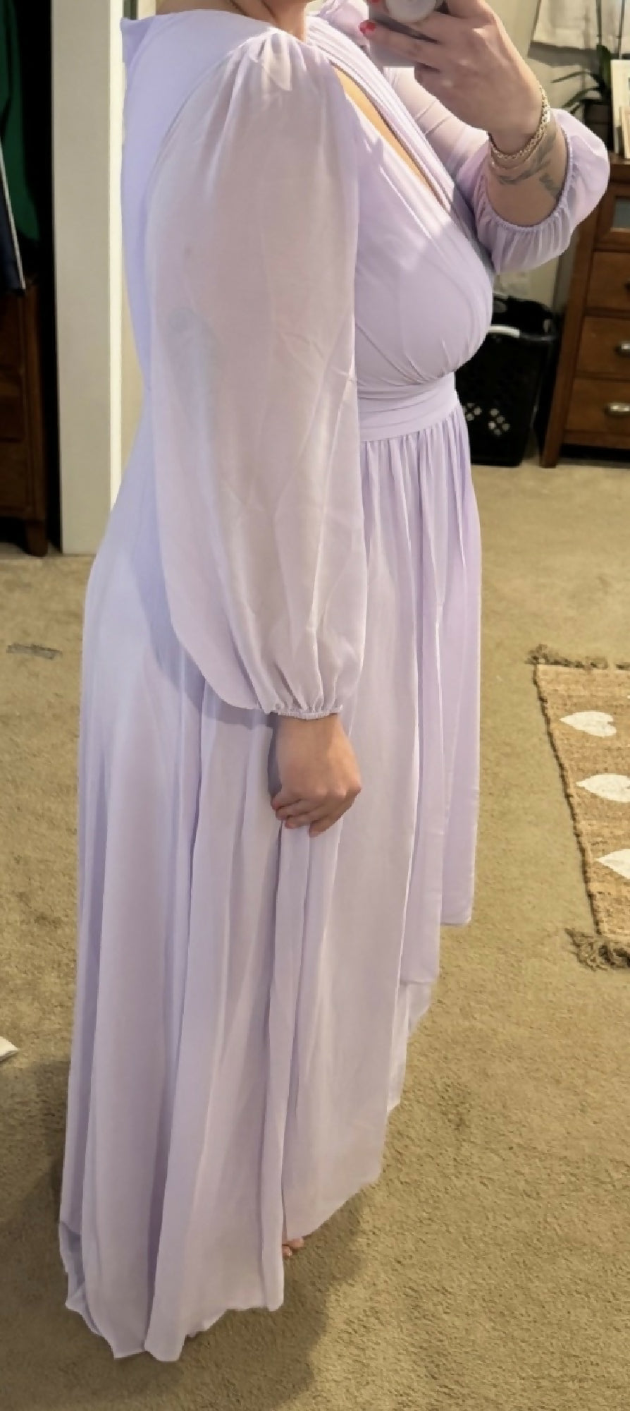 Lavender V-Neck Long Sleeve High-Low Bridesmaid or MOB/MOG Dress