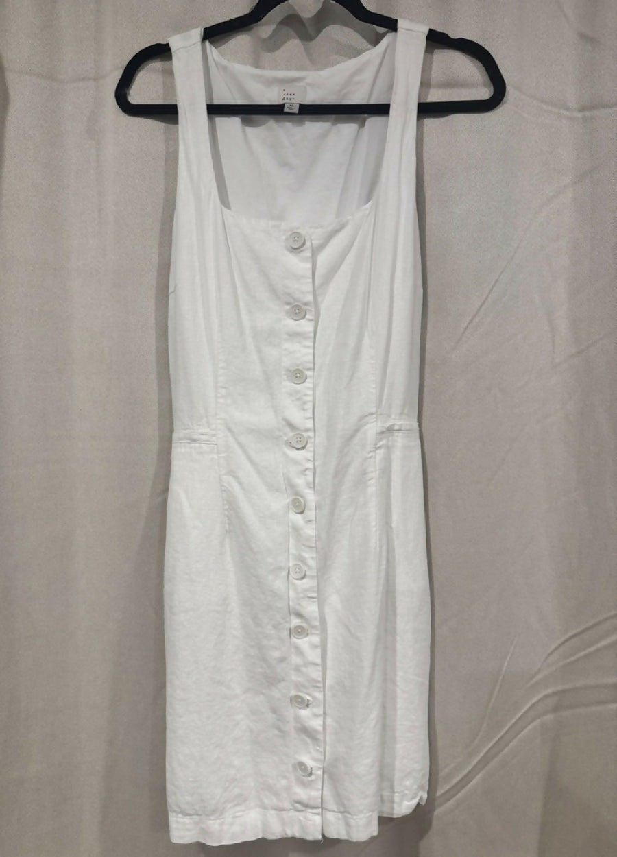 a new day White Linen Button Up Dress with waist tie, XL