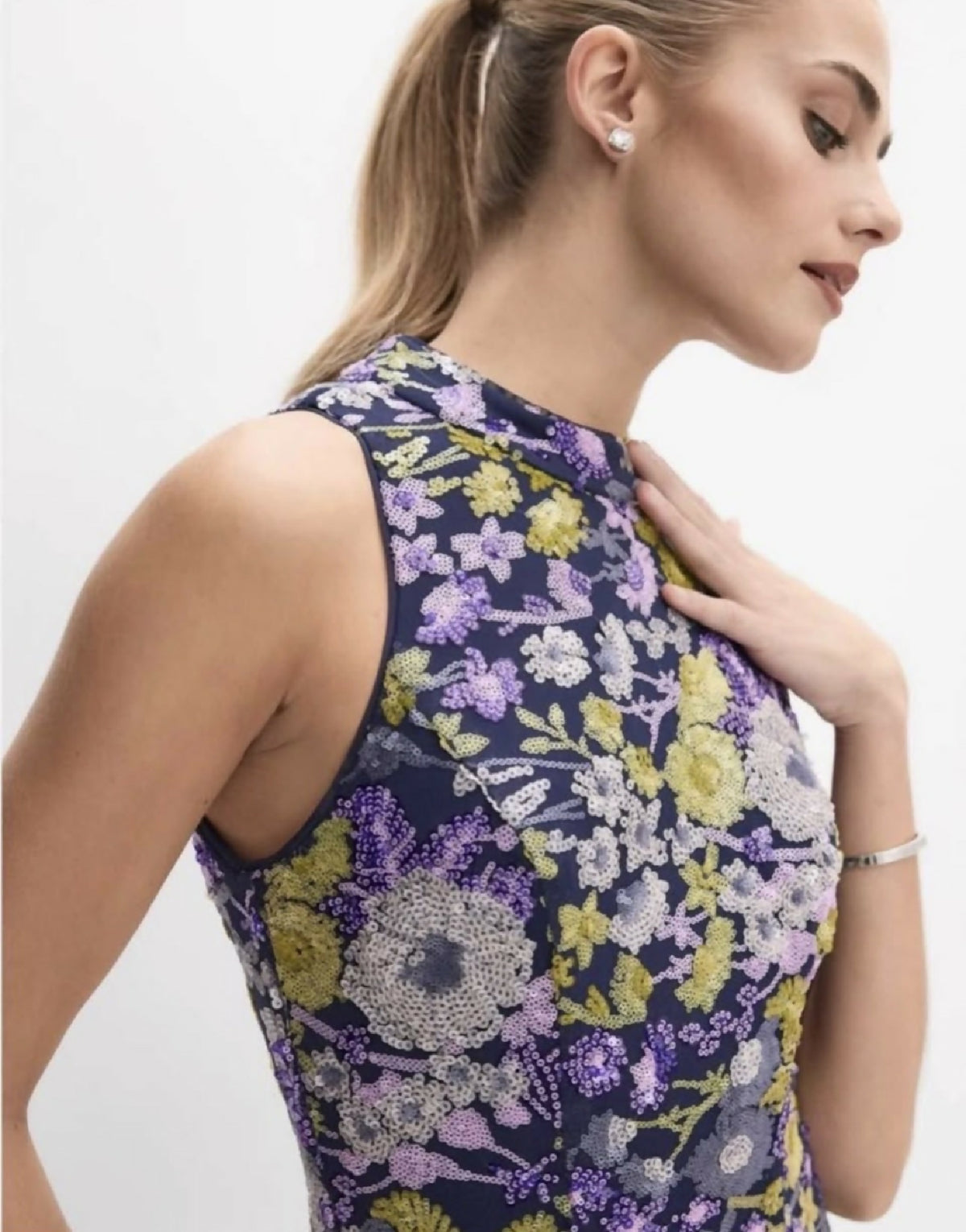 Melanie Lynne Alex Evenings Floral Sequin Dress
