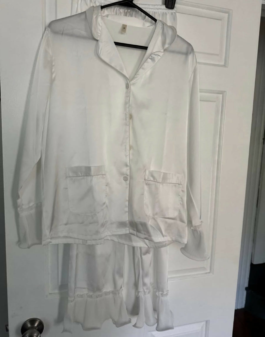 White Satin Pajama Set