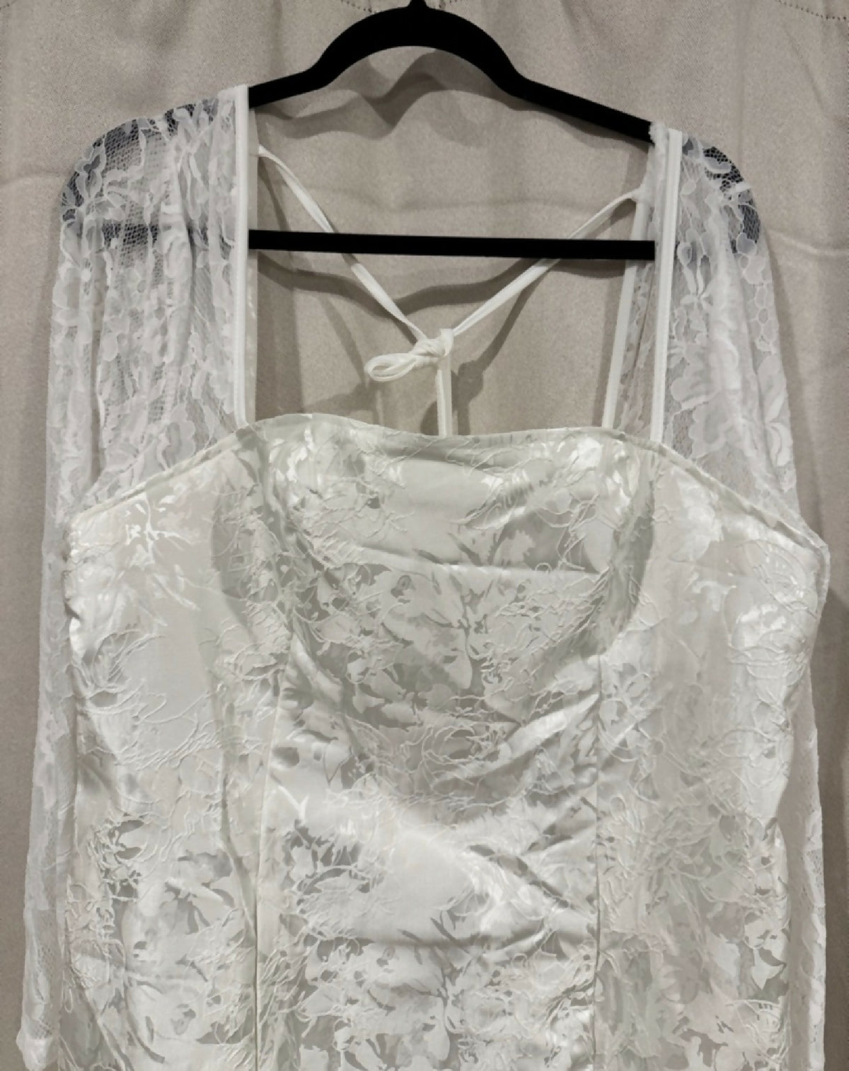 White Lace Long Sleeve Square Neck Mini Dress - Winter Bridal/Engagement Look