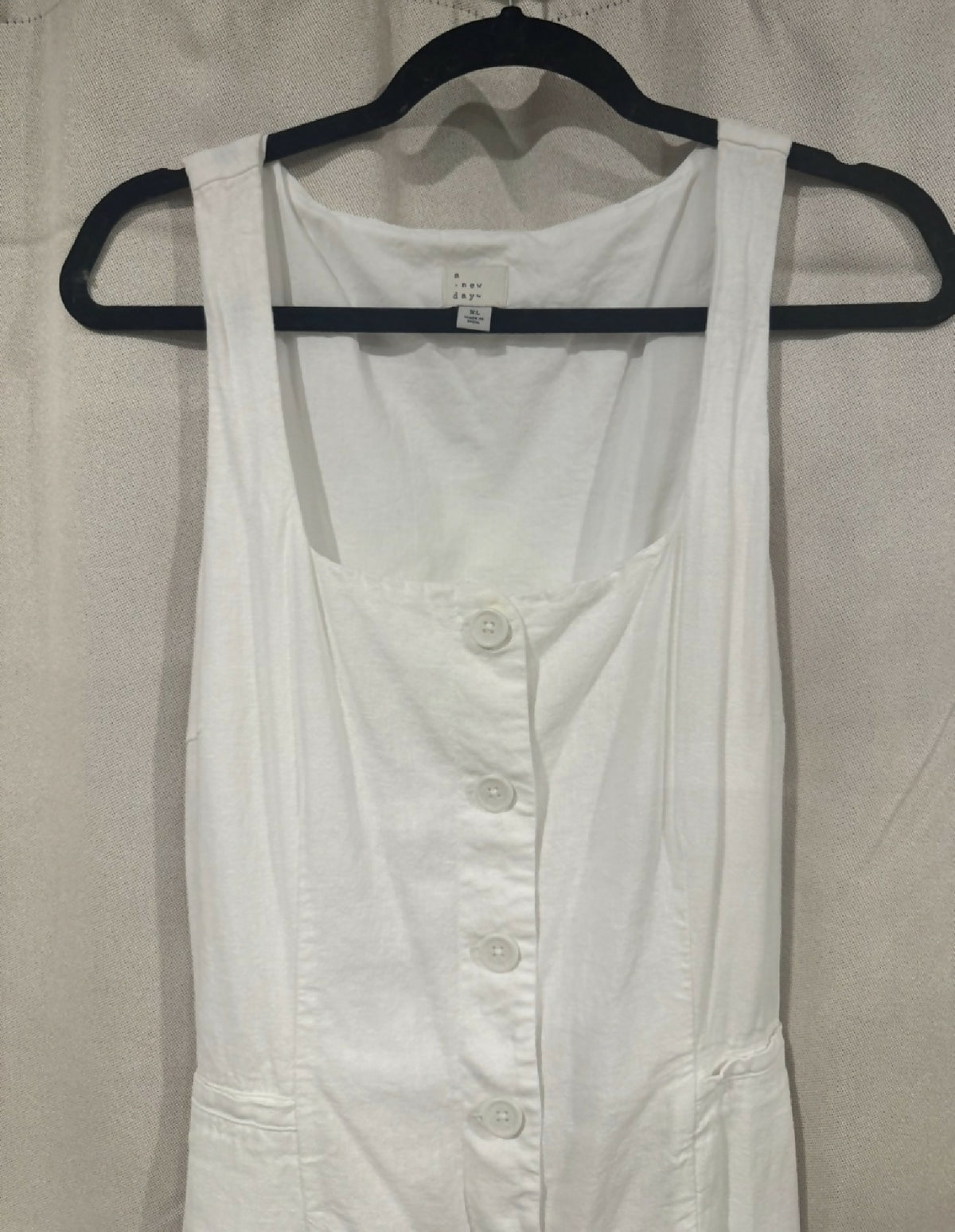 a new day White Linen Button Up Dress with waist tie, XL