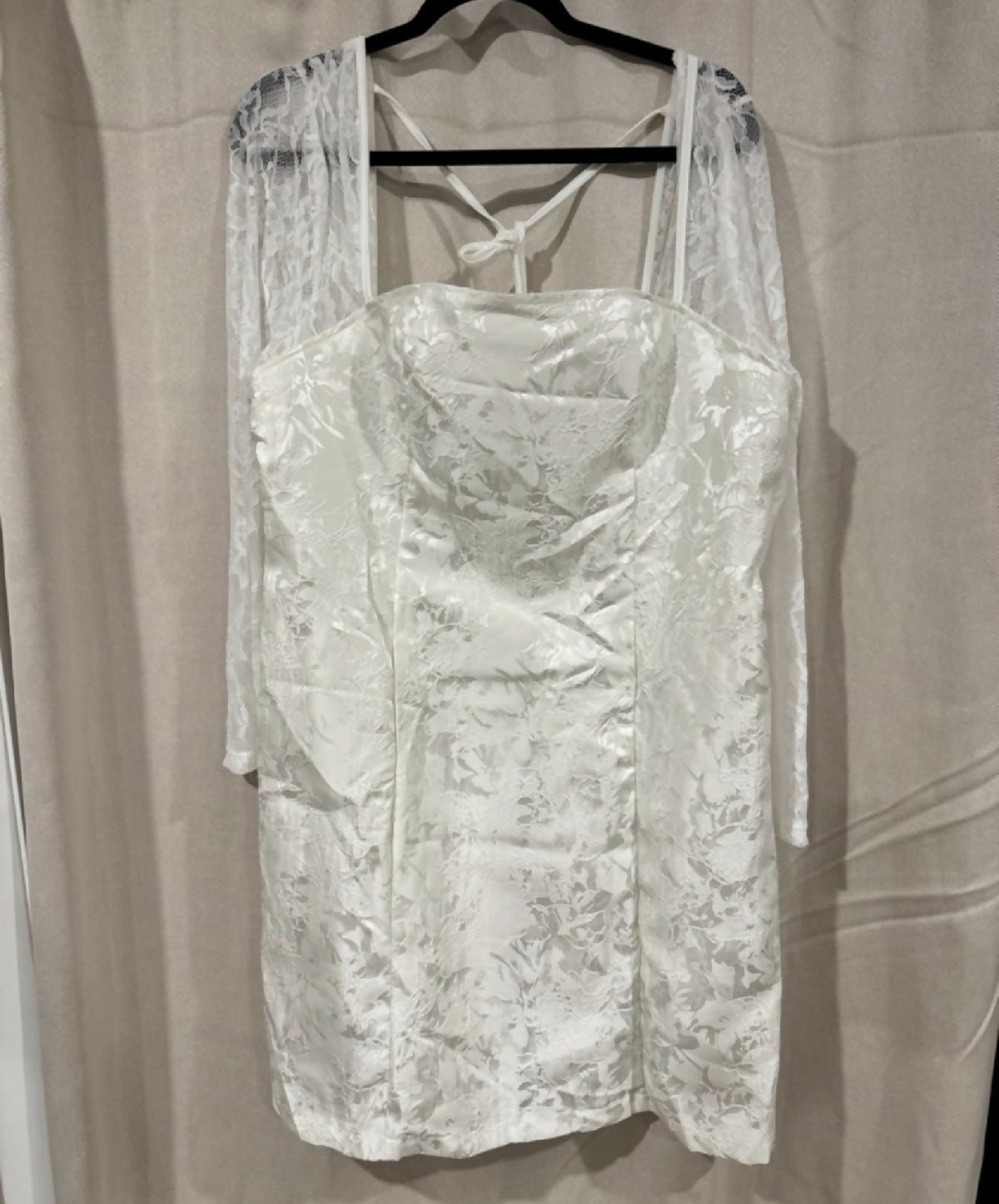 White Lace Long Sleeve Square Neck Mini Dress - Winter Bridal/Engagement Look