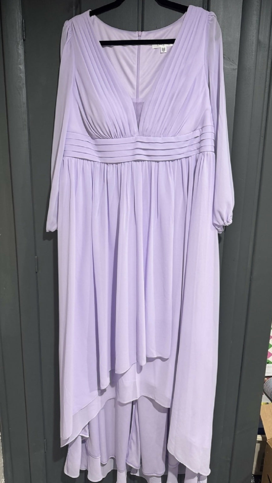 Lavender V-Neck Long Sleeve High-Low Bridesmaid or MOB/MOG Dress