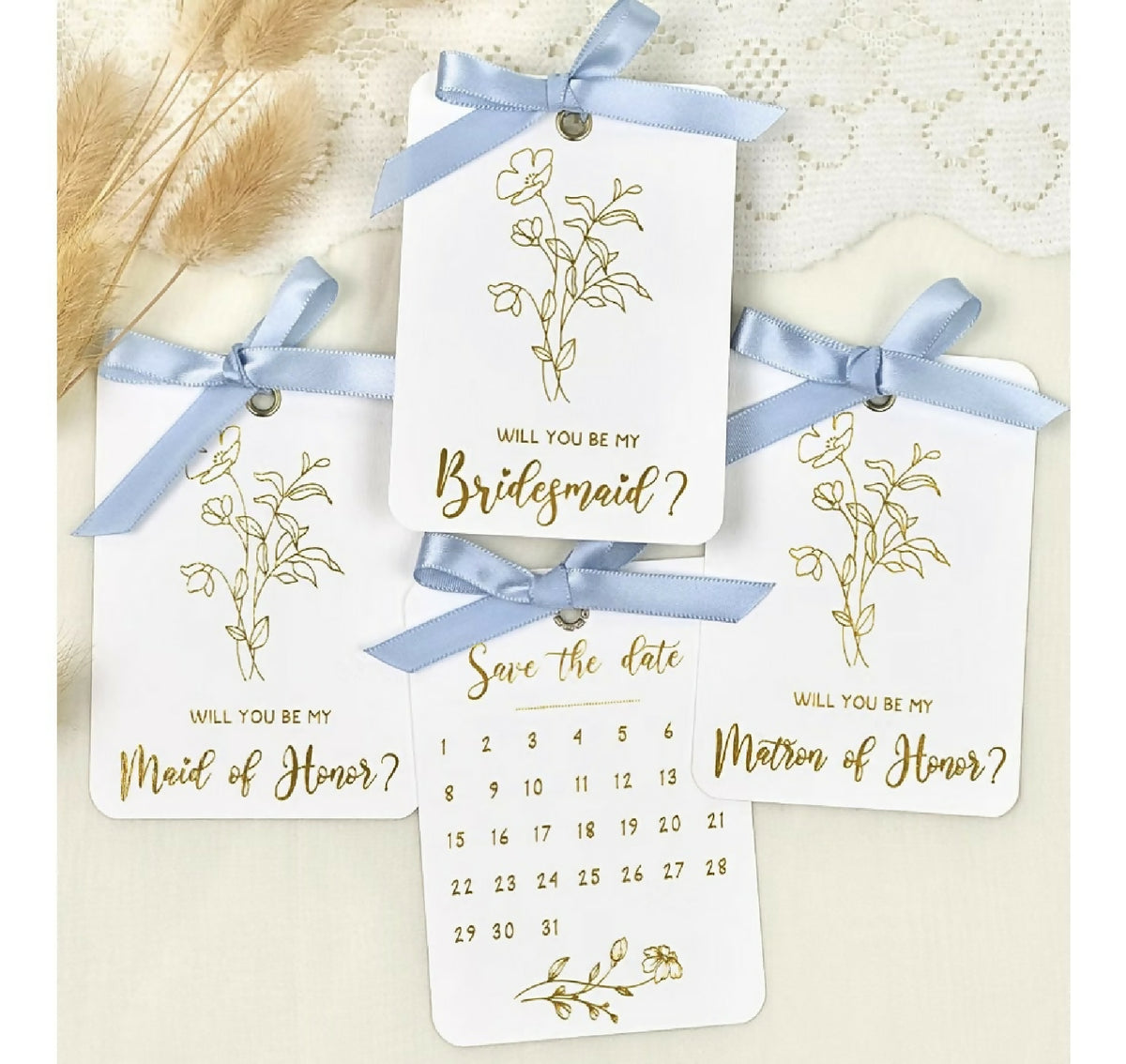 Bridesmaid Proposal Card Set, Cards with Blue Ribbons