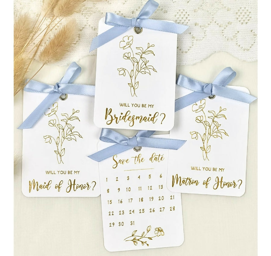 Bridesmaid Proposal Card Set, Cards with Blue Ribbons