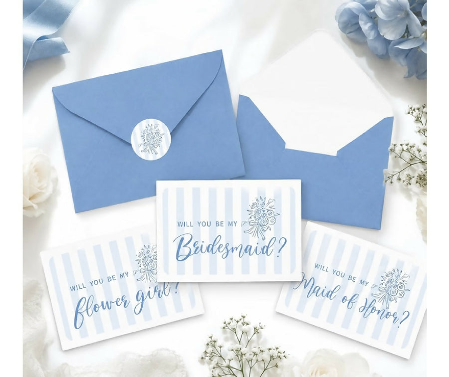 Bridesmaid Proposal Cards Blue Floral Striped Will You Be My Bridesmaid Cards with Envelopes Stickers for Wedding Bridal Shower Party Supplies