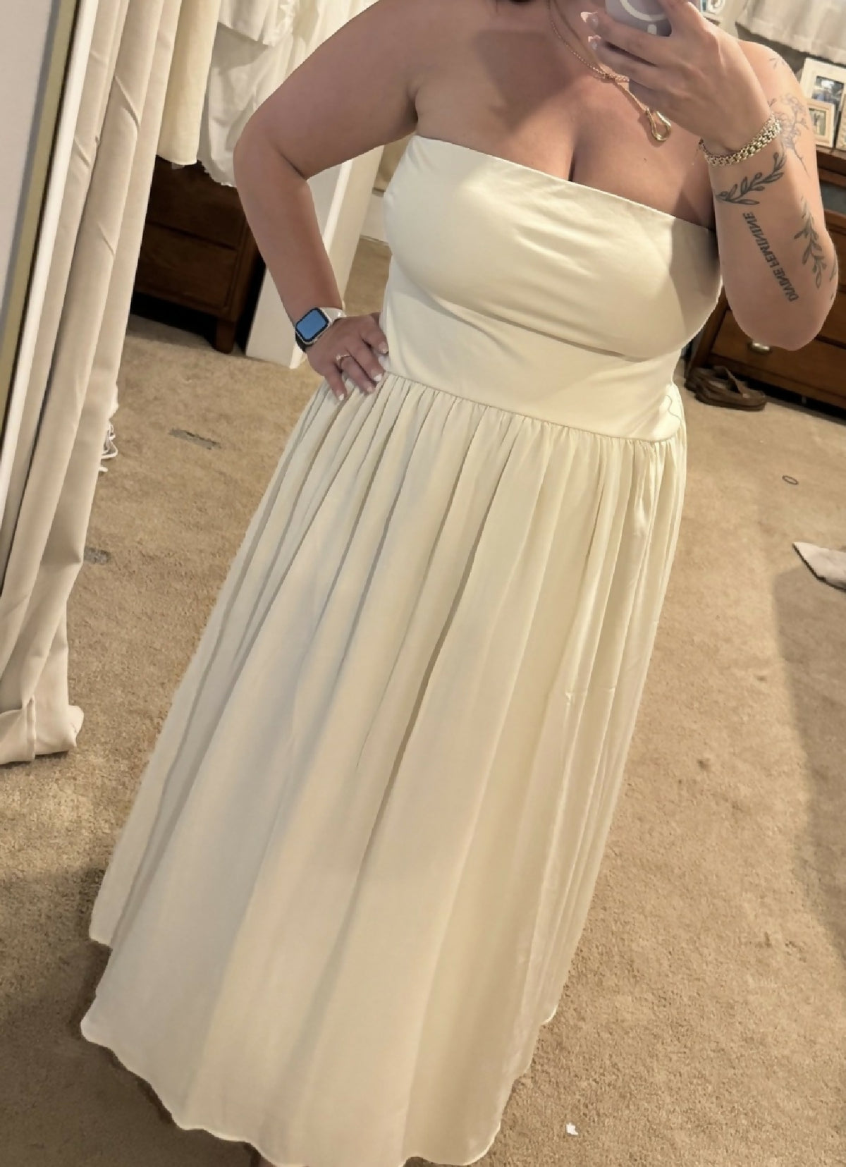 A new day Strapless Drop Waist Cream Maxi Dress
