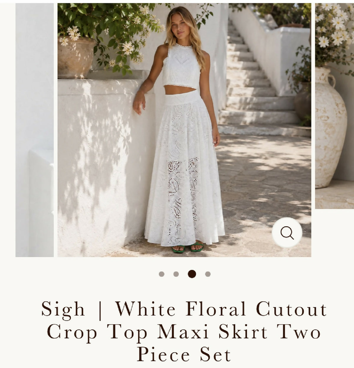 Sigh | White Floral Cutout Crop Top Maxi Skirt Two